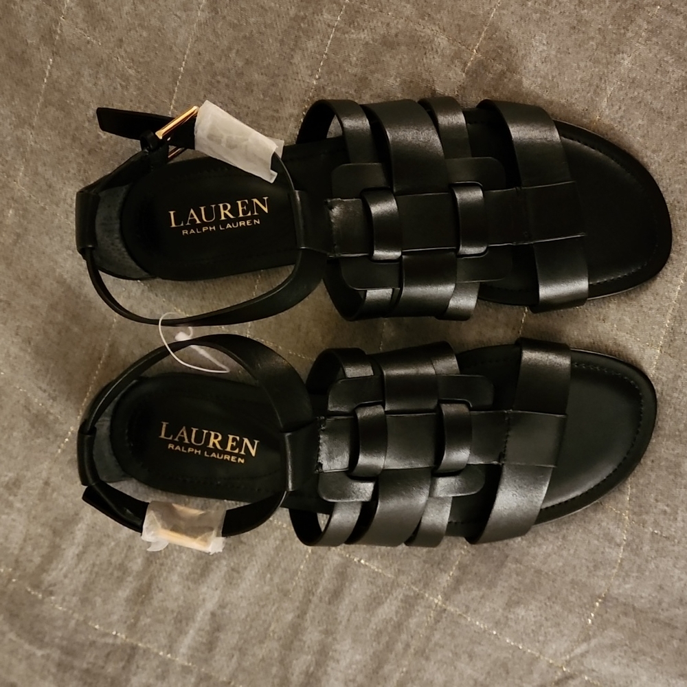 Lauren Ralph Lauren New Never Worn Black Leather Sandals Women Size 8